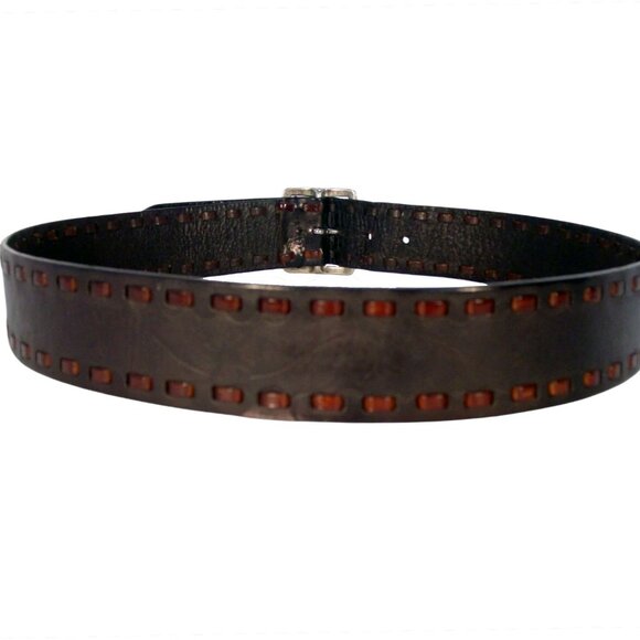 LINEA PELLE Handmade Wide Leather Running Stitch Belt Women's M (33.5-37.5 in) - Picture 2 of 6